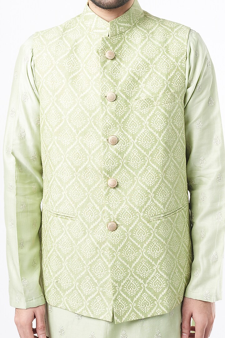 Mint Kurta Set With Bundi Jacket by Ekam by Manish Gupta at Pernia's Pop Up Shop