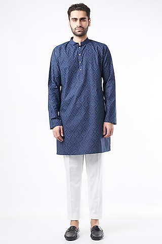 Blue Cotton Kurta Set by Ekam by Manish Gupta