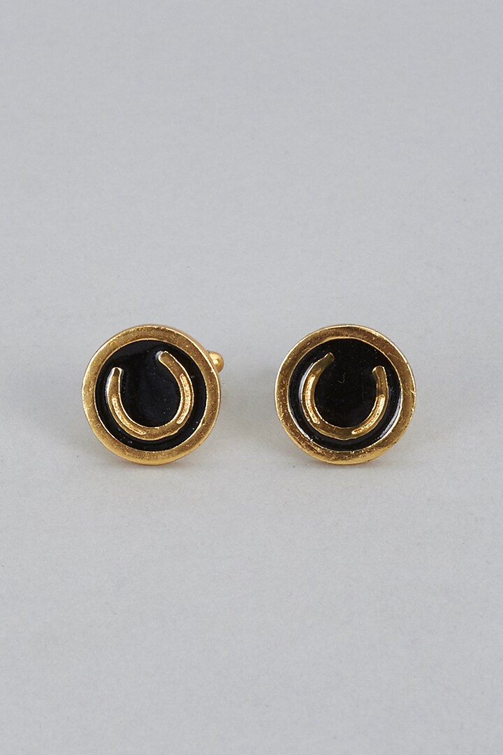 Black Cufflinks In Brass (Set of 2) by Ekam by Manish Gupta at Pernia's Pop Up Shop