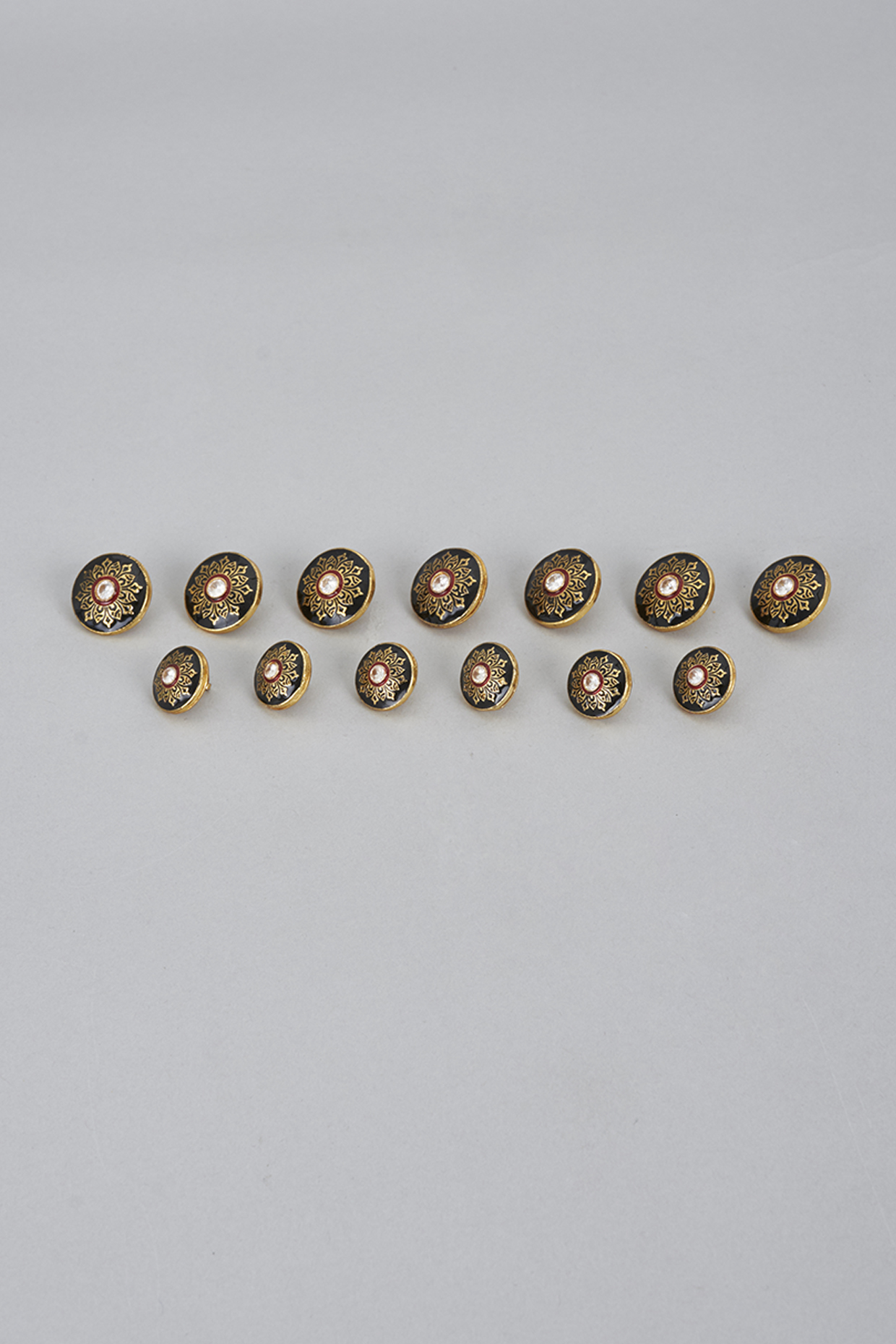 Gold Finish Yellow Hydro Stone Sherwani Buttons Set In 92.5 Sterling Silver (Set of 5) by Ekam by Manish Gupta at Pernia's Pop Up Shop