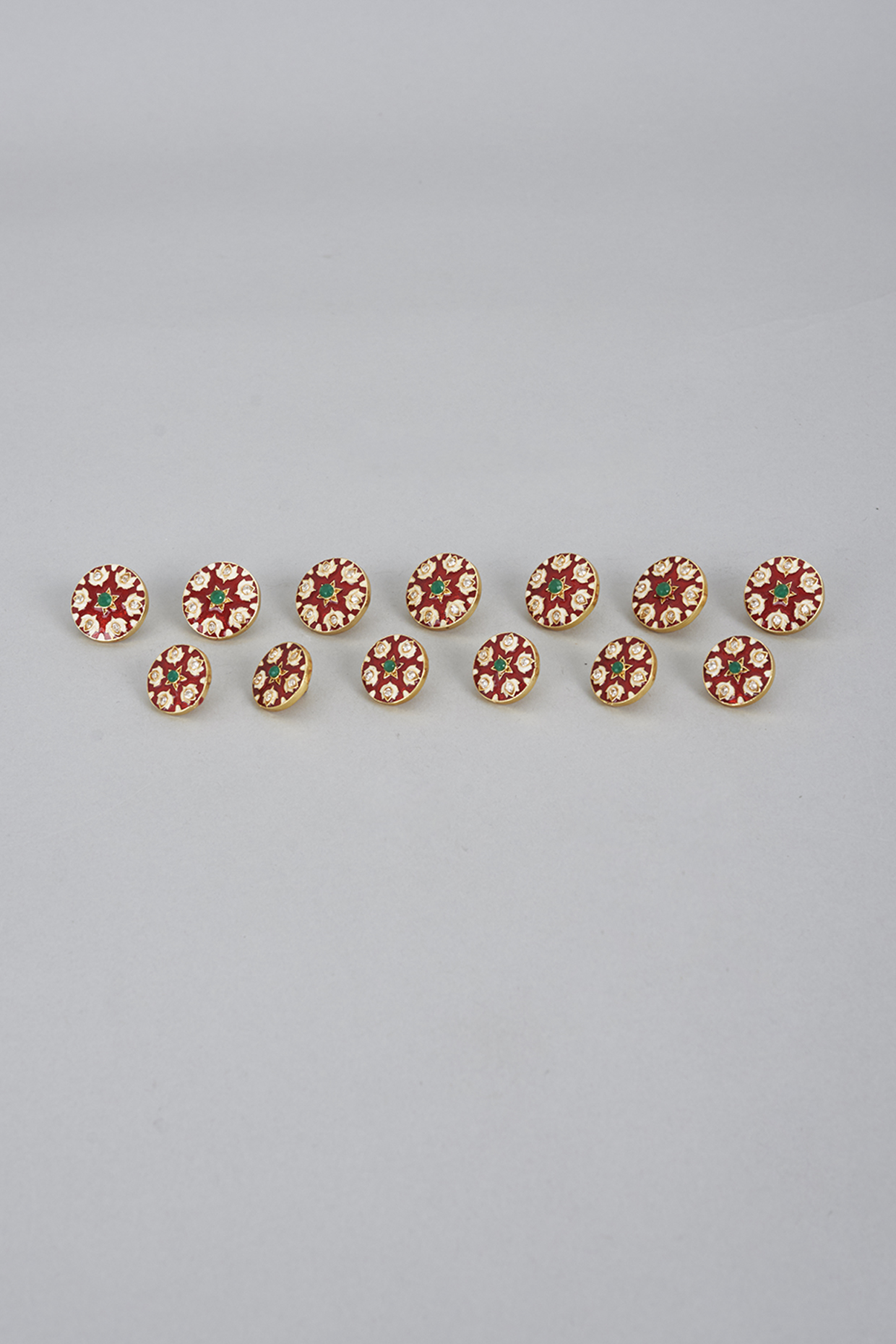 Red Brass & Copper Handcrafted Buttons (Set of 13) by Ekam by Manish Gupta at Pernia's Pop Up Shop