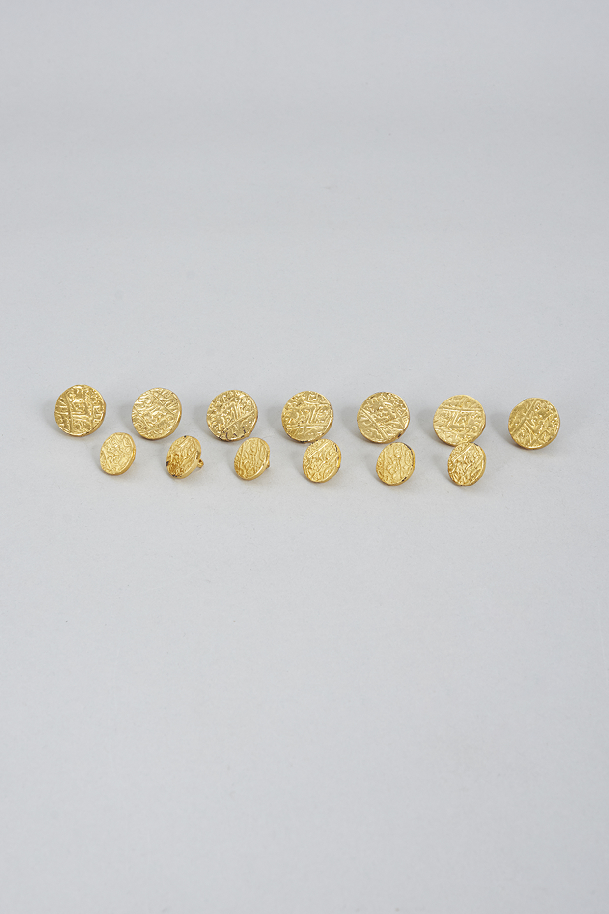 Golden Brass Handcrafted Buttons (Set of 13) by Ekam by Manish Gupta at Pernia's Pop Up Shop