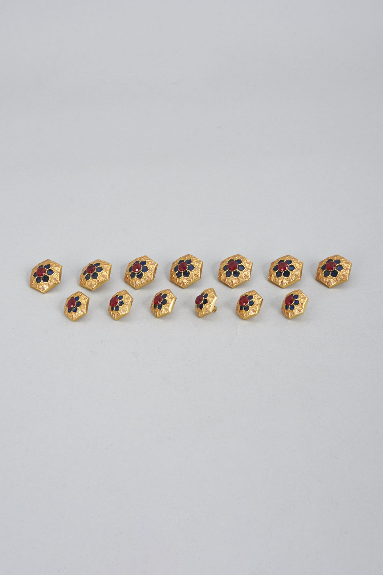 Gold & Black Brass Handcrafted Buttons (Set of 13) by Ekam by Manish Gupta at Pernia's Pop Up Shop