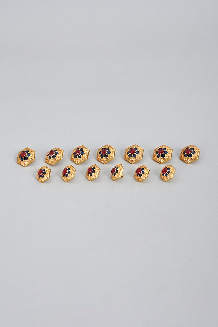 Gold & Black Brass Handcrafted Buttons (Set of 13) by Ekam by Manish Gupta at Pernia's Pop Up Shop