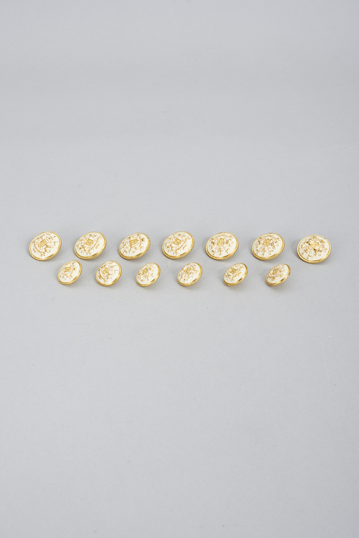 Gold & White Brass Handcrafted Buttons (Set of 13) by Ekam by Manish Gupta at Pernia's Pop Up Shop