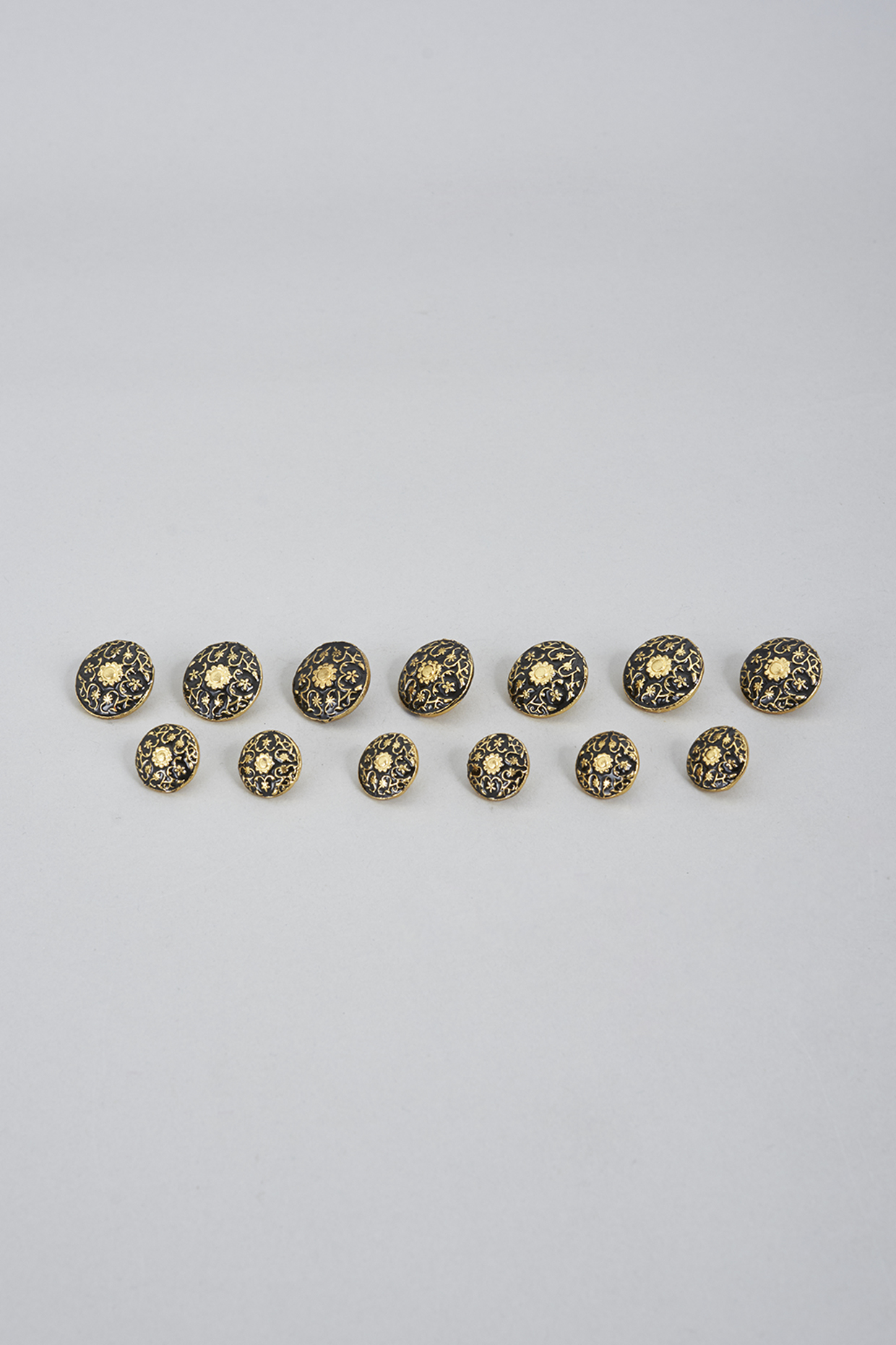 Gold & Black Copper Handcrafted Buttons (Set of 13) by Ekam by Manish Gupta at Pernia's Pop Up Shop