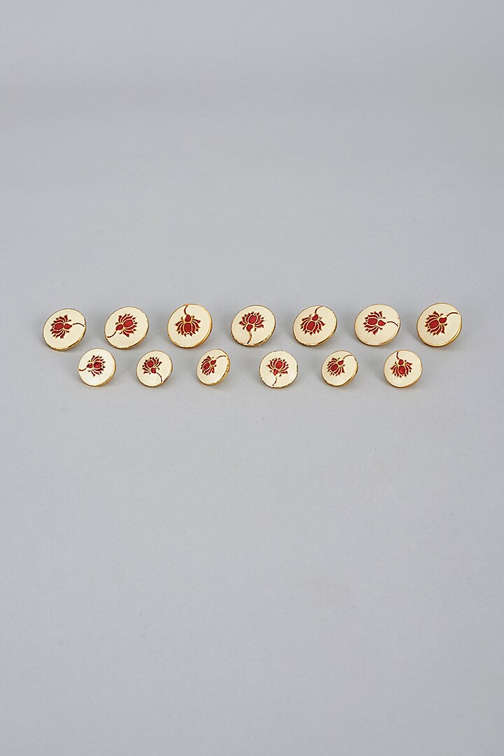 Red Brass & Copper Meenakari Buttons (Set of 13) by Ekam by Manish Gupta at Pernia's Pop Up Shop
