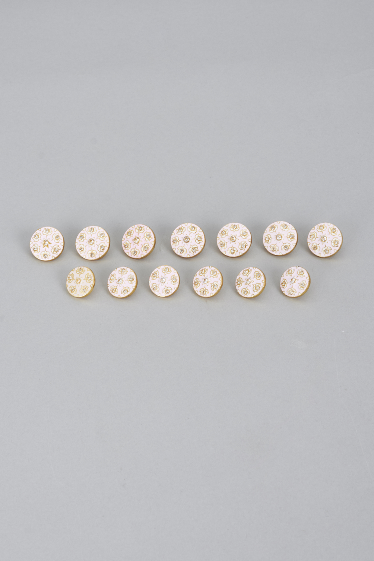 White Brass Meenakari Buttons (Set of 13) by Ekam by Manish Gupta at Pernia's Pop Up Shop