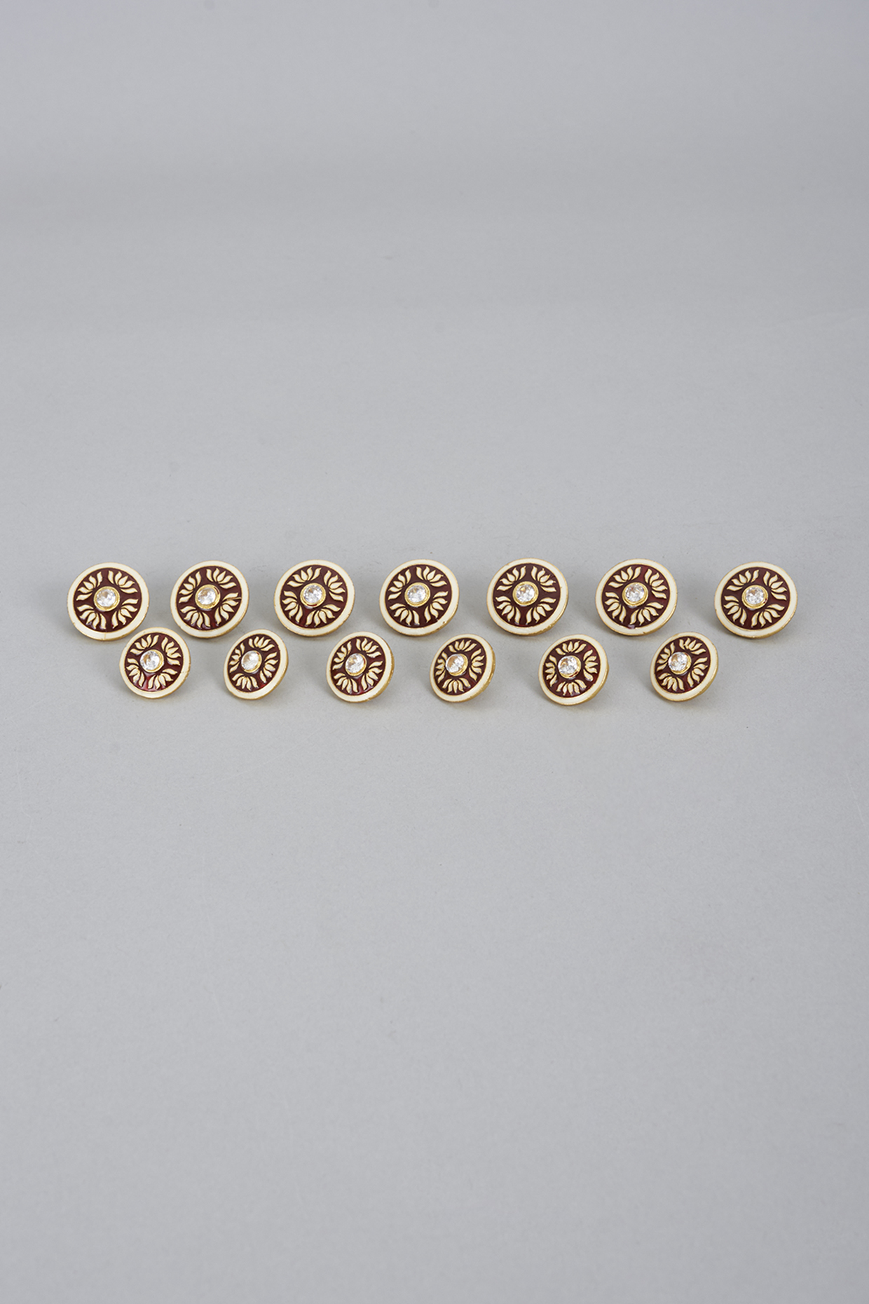 Maroon Brass Meenakari Buttons (Set of 13) by Ekam by Manish Gupta at Pernia's Pop Up Shop