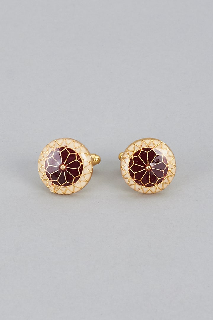 Maroon & Gold Cufflinks (Set of 2) by Ekam by Manish Gupta at Pernia's Pop Up Shop