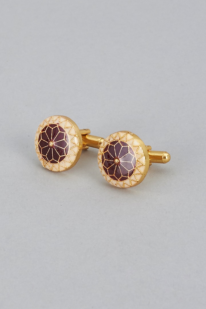 Maroon & Gold Cufflinks (Set of 2) by Ekam by Manish Gupta at Pernia's Pop Up Shop