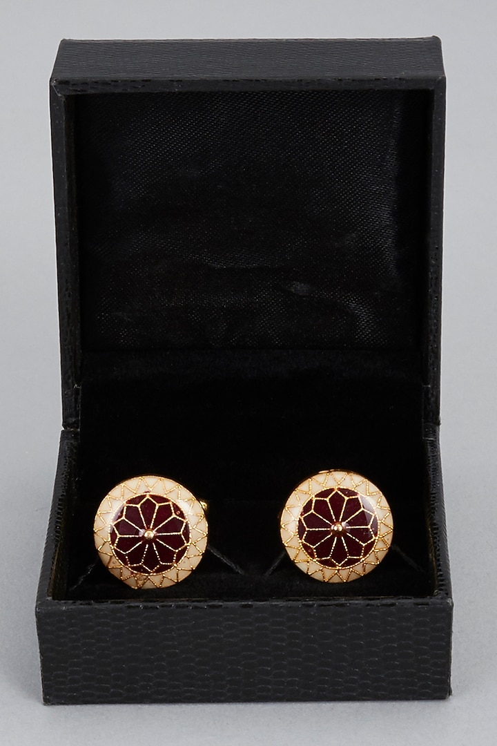 Maroon & Gold Cufflinks (Set of 2) by Ekam by Manish Gupta at Pernia's Pop Up Shop