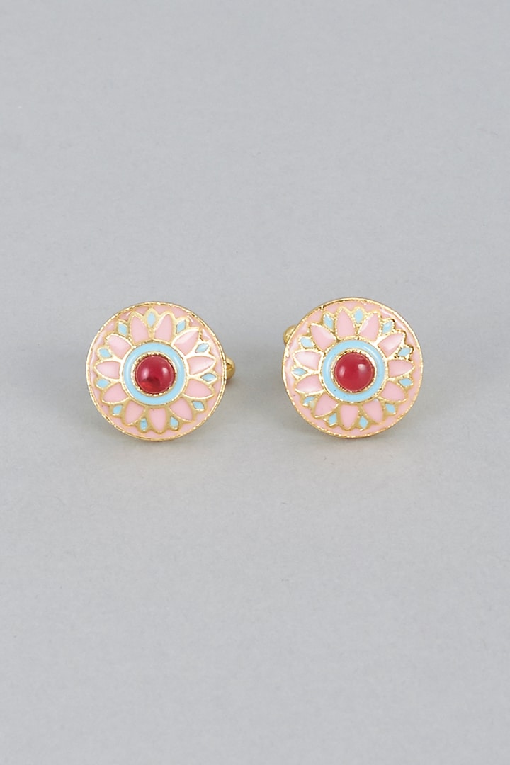 Pink & Blue Brass Cufflinks (Set of 2) by Ekam by Manish Gupta at Pernia's Pop Up Shop