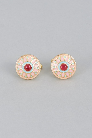 Pink & Blue Brass Cufflinks (Set of 2) by Ekam by Manish Gupta