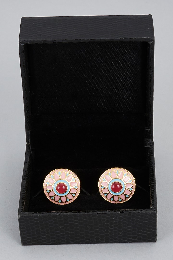Pink & Blue Brass Cufflinks (Set of 2) by Ekam by Manish Gupta at Pernia's Pop Up Shop
