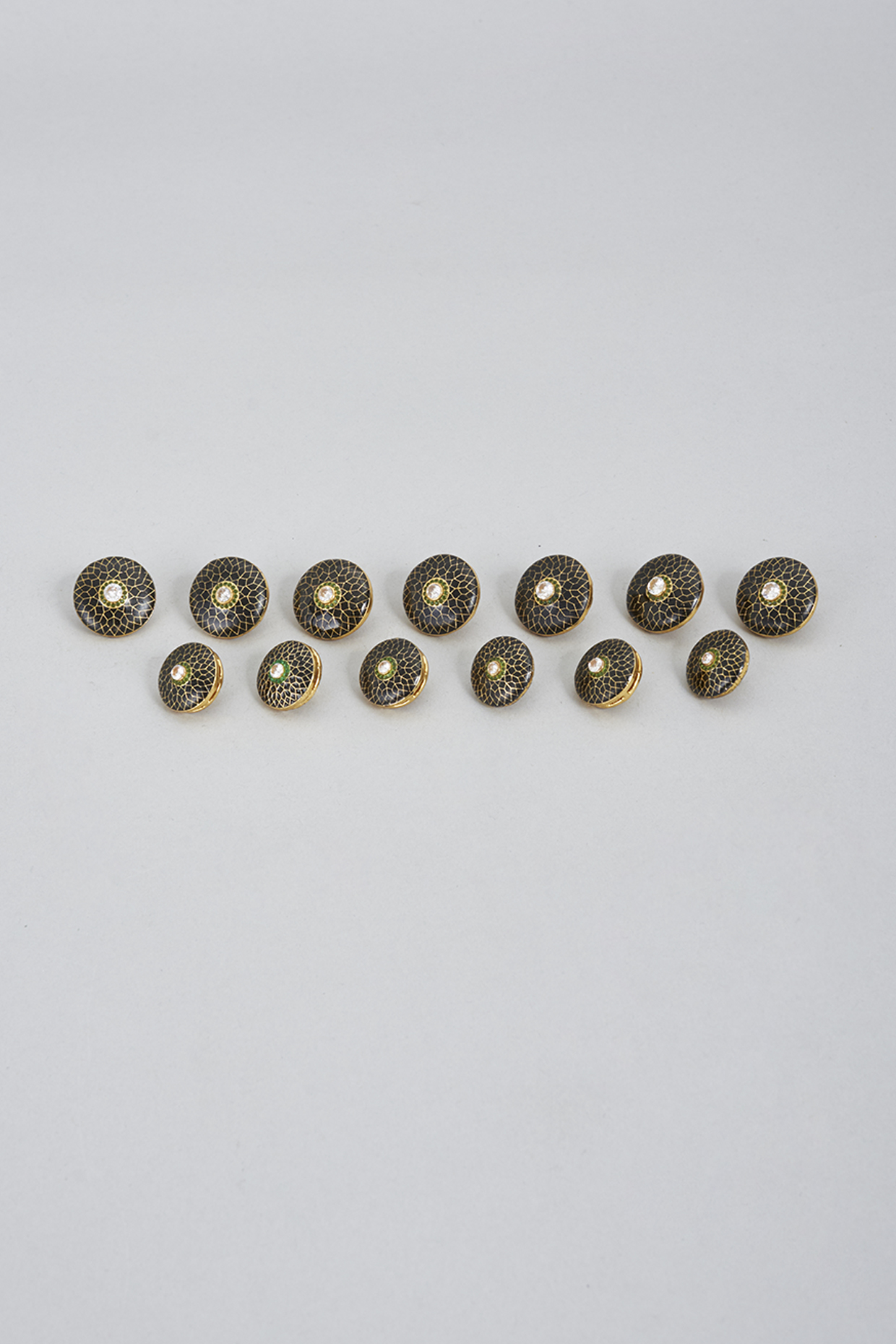 Black Brass Meenakari Buttons (Set of 13) by Ekam by Manish Gupta at Pernia's Pop Up Shop