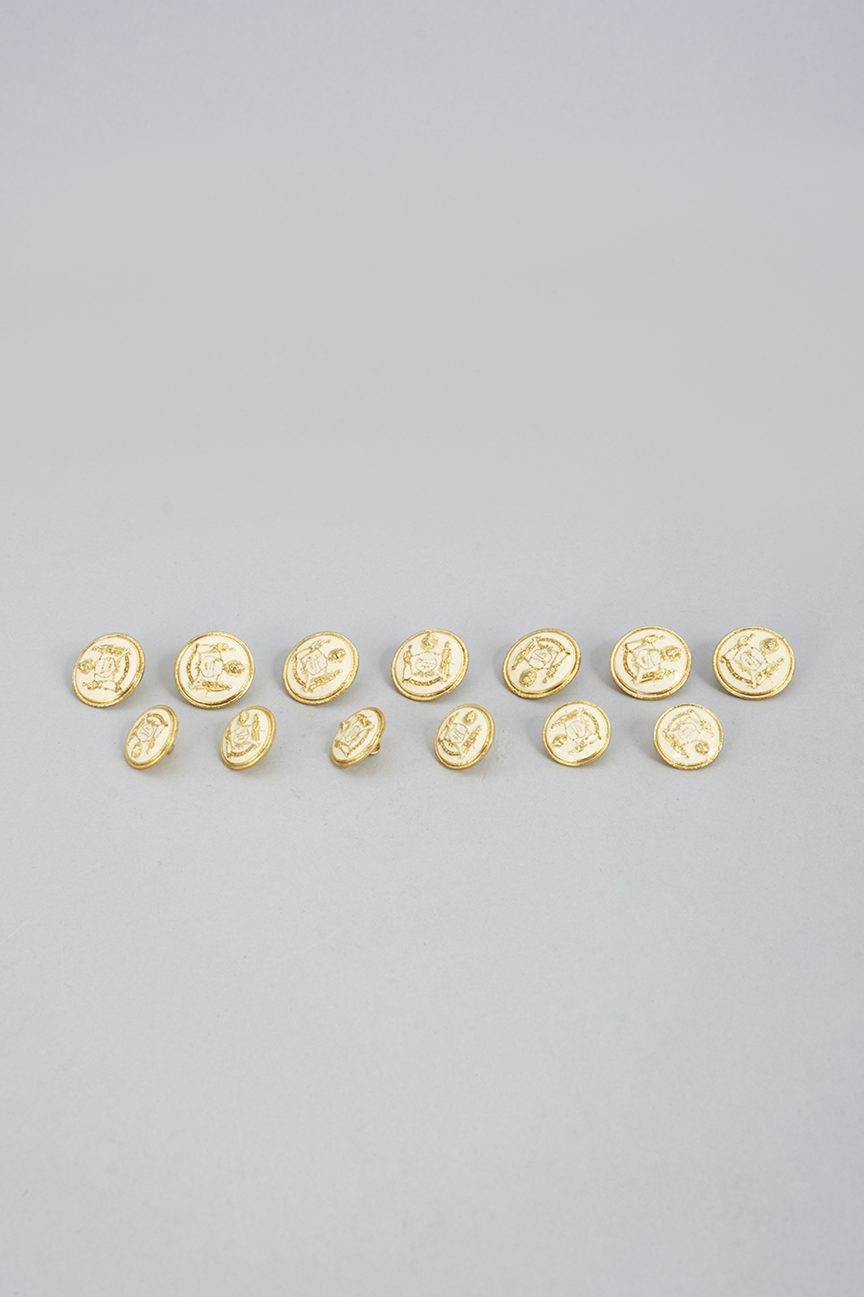 White Brass Meenakari Buttons (Set of 13) by Ekam by Manish Gupta at Pernia's Pop Up Shop