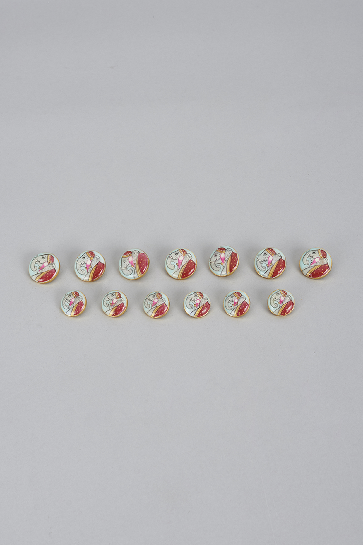 Red & Blue Brass Meenakari Buttons (Set of 13) by Ekam by Manish Gupta at Pernia's Pop Up Shop