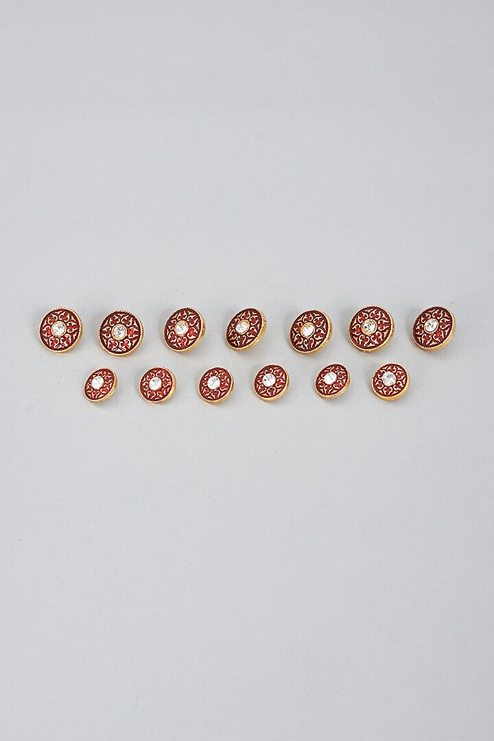 Red Brass Pearl Buttons (Set of 13) by Ekam by Manish Gupta at Pernia's Pop Up Shop