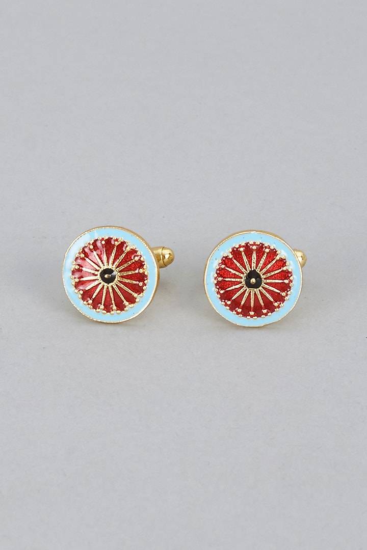 Red & Light Blue Brass Cufflinks (Set of 2) by Ekam by Manish Gupta