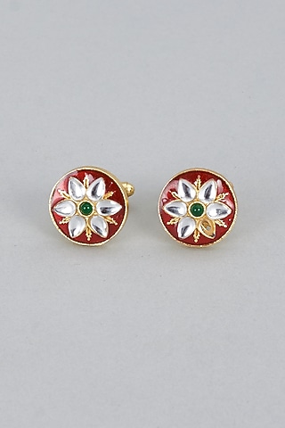 Red Brass Cufflinks (Set of 2) by Ekam by Manish Gupta