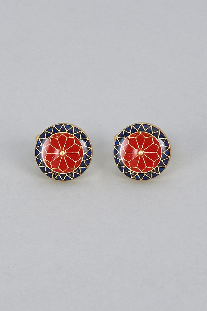 Red & Blue Brass Cufflinks (Set of 2) by Ekam by Manish Gupta