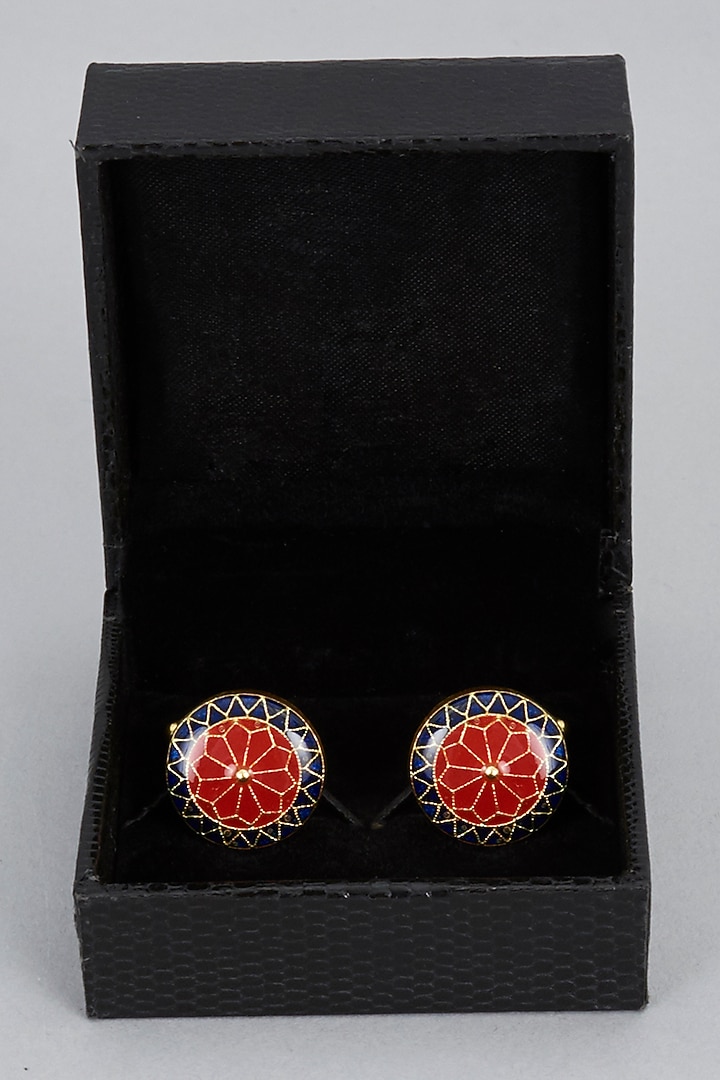 Red & Blue Brass Cufflinks (Set of 2) by Ekam by Manish Gupta at Pernia's Pop Up Shop