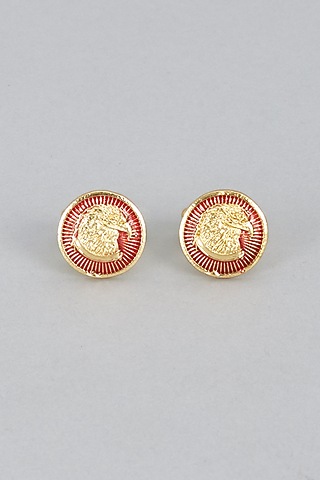 Red & Gold Brass Cufflinks (Set of 2) by Ekam by Manish Gupta