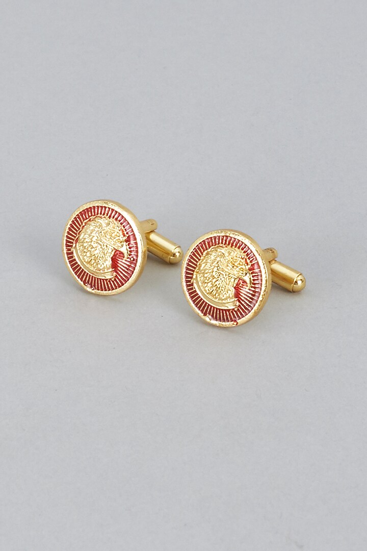 Red & Gold Brass Cufflinks (Set of 2) by Ekam by Manish Gupta at Pernia's Pop Up Shop