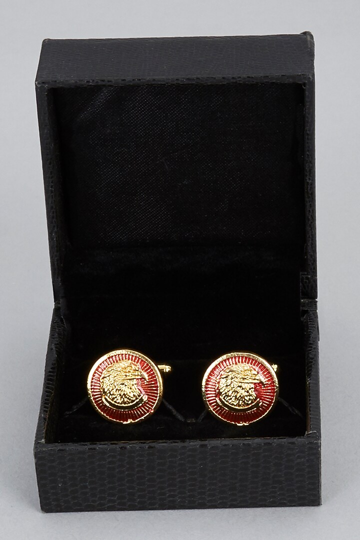 Red & Gold Brass Cufflinks (Set of 2) by Ekam by Manish Gupta at Pernia's Pop Up Shop