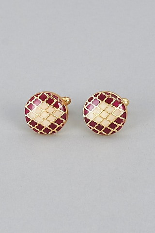 Red & Cream Brass Cufflinks (Set of 2) by Ekam by Manish Gupta