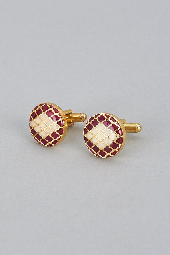 Red & Cream Brass Cufflinks (Set of 2) by Ekam by Manish Gupta at Pernia's Pop Up Shop