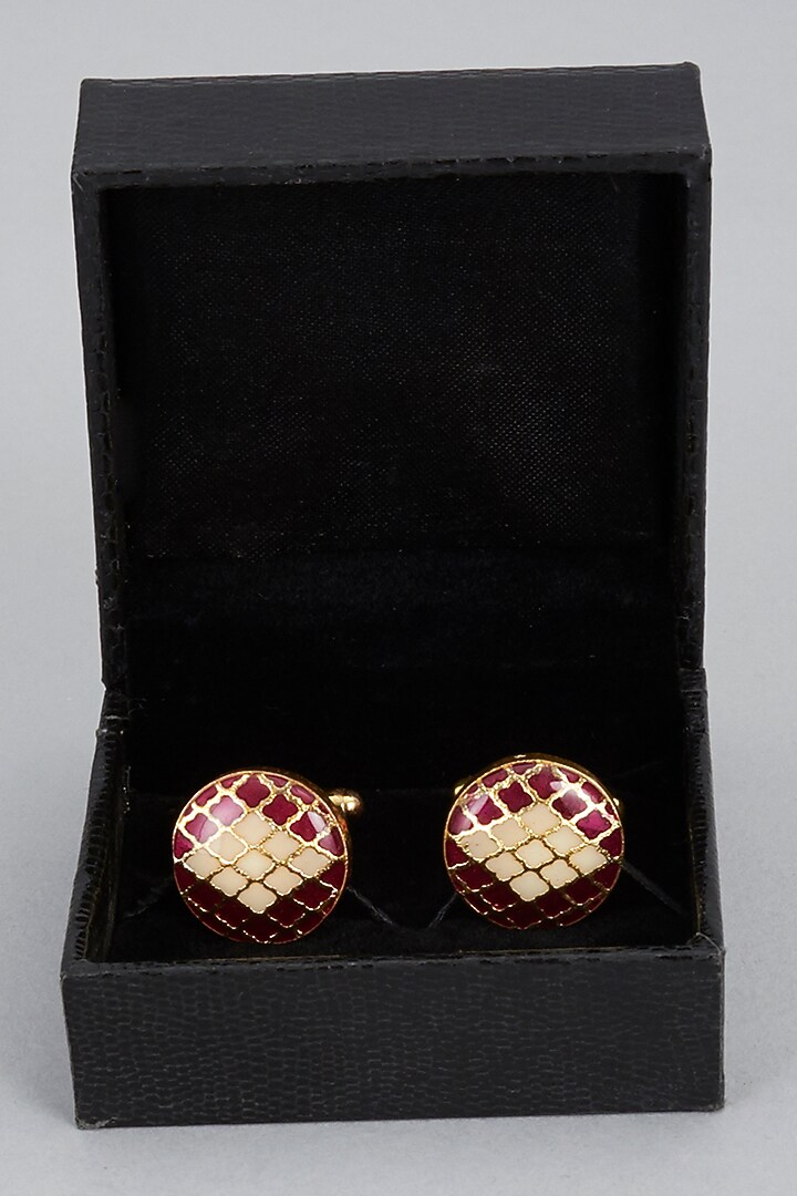 Red & Cream Brass Cufflinks (Set of 2) by Ekam by Manish Gupta at Pernia's Pop Up Shop