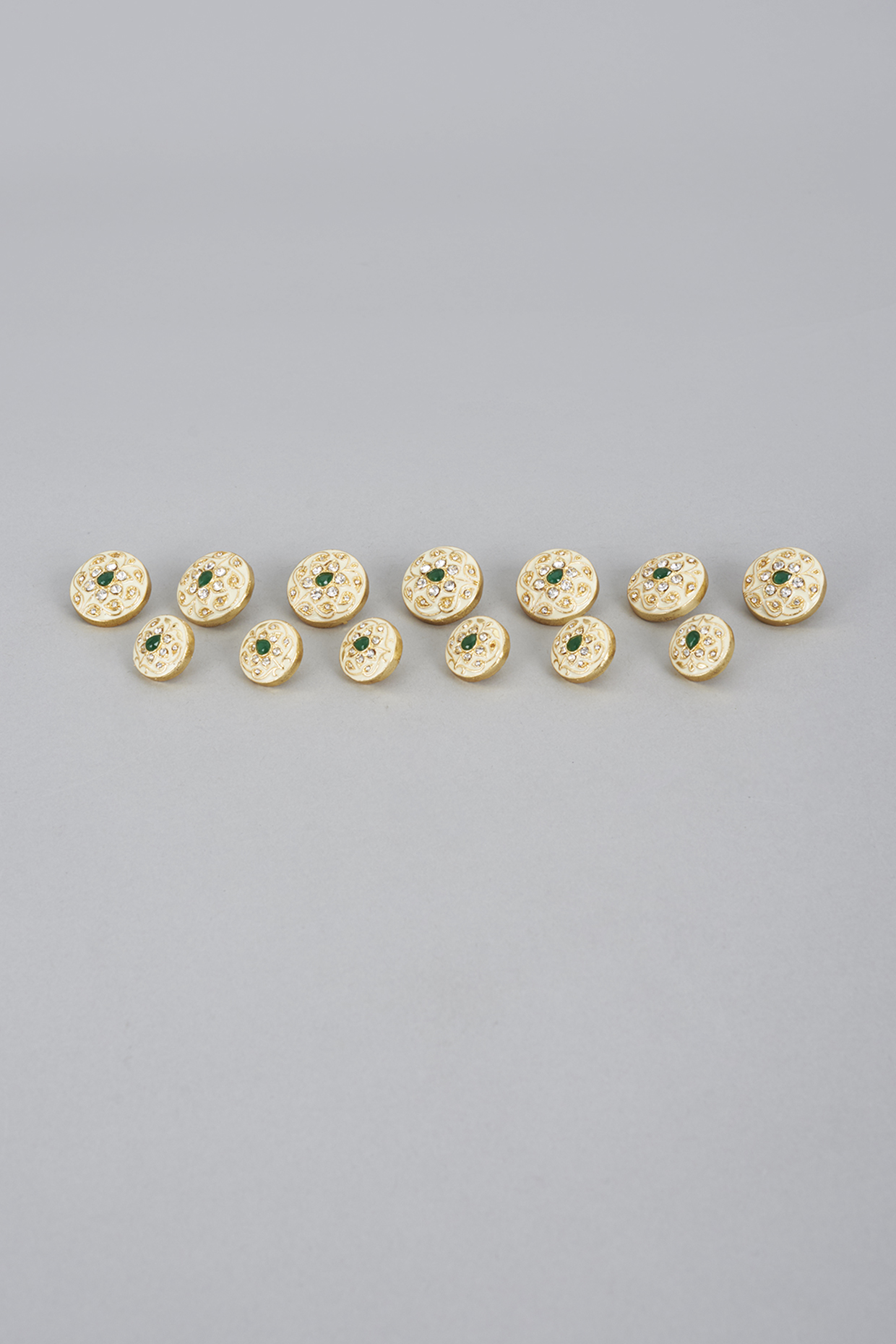 White Brass Meenakari Buttons (Set of 13) by Ekam by Manish Gupta at Pernia's Pop Up Shop