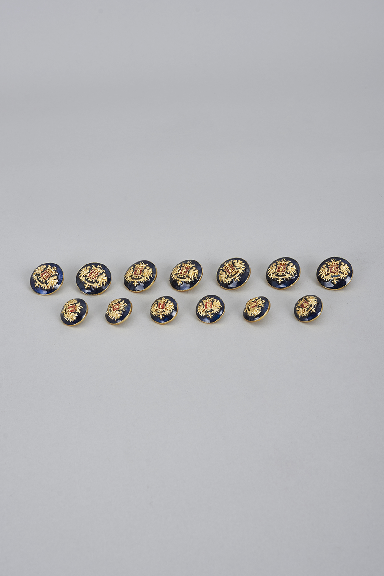 Blue Brass Meenakari Buttons (Set of 13) by Ekam by Manish Gupta at Pernia's Pop Up Shop