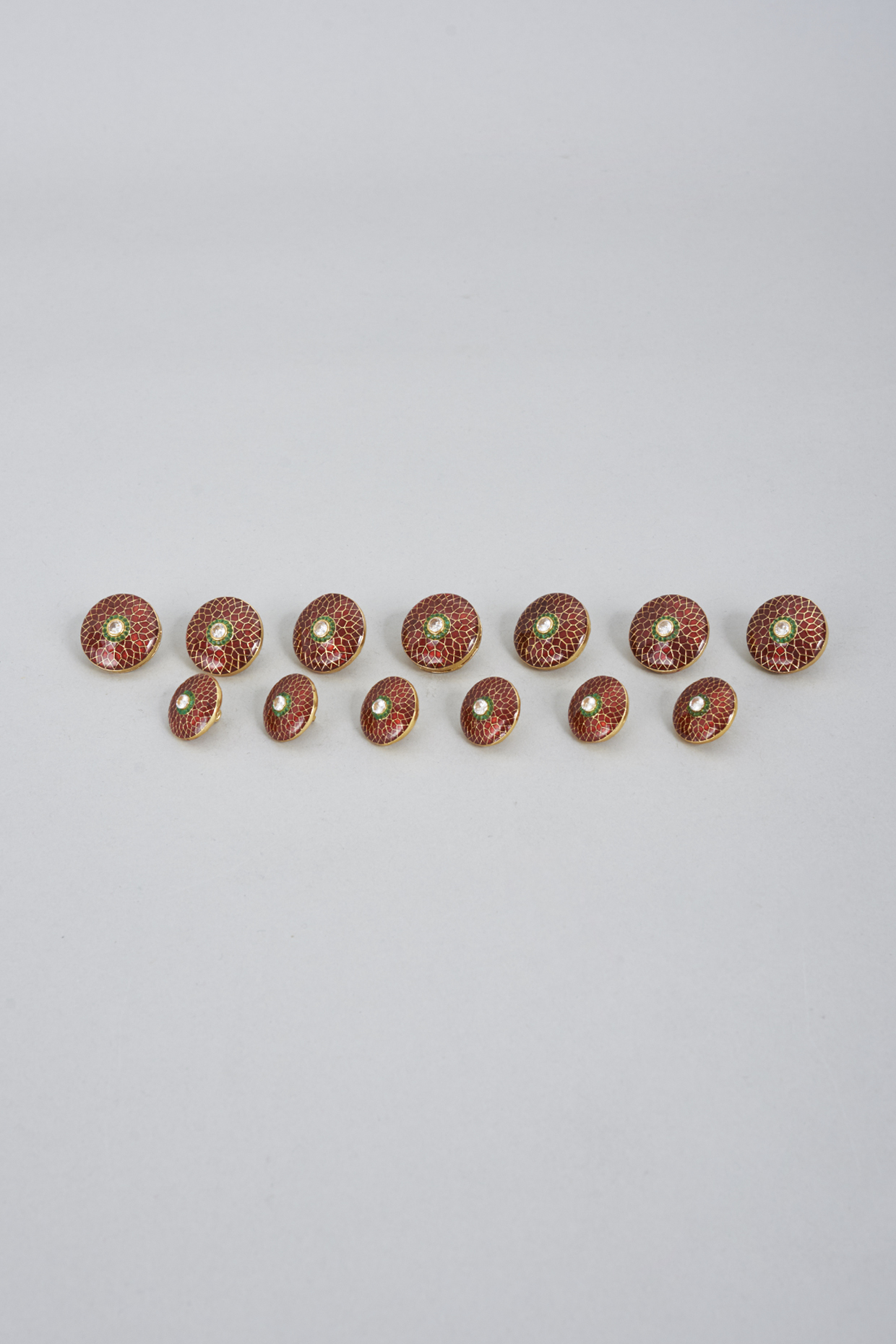 Red Polki & Meenakari Buttons (Set of 13) by Ekam by Manish Gupta at Pernia's Pop Up Shop