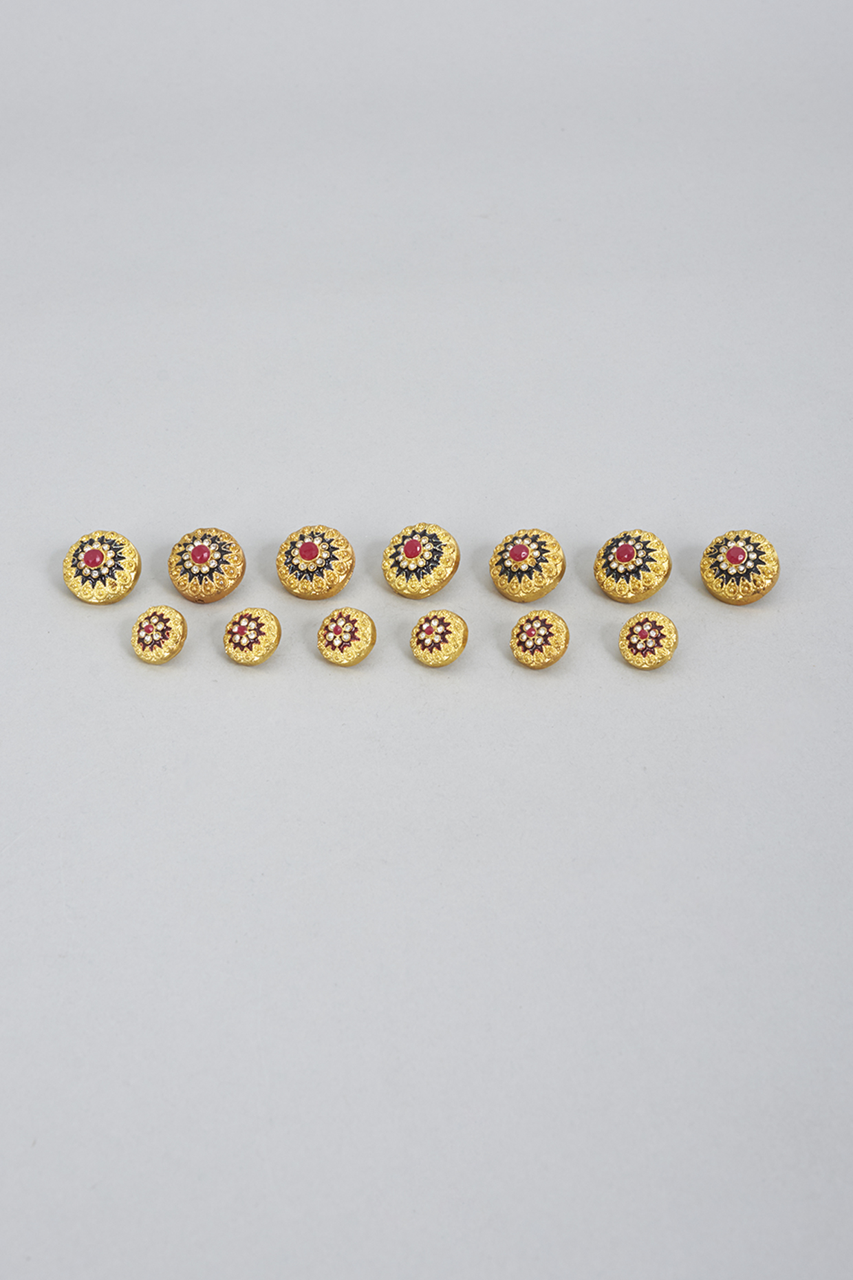 Gold Meenakari Buttons (Set of 13) by Ekam by Manish Gupta at Pernia's Pop Up Shop
