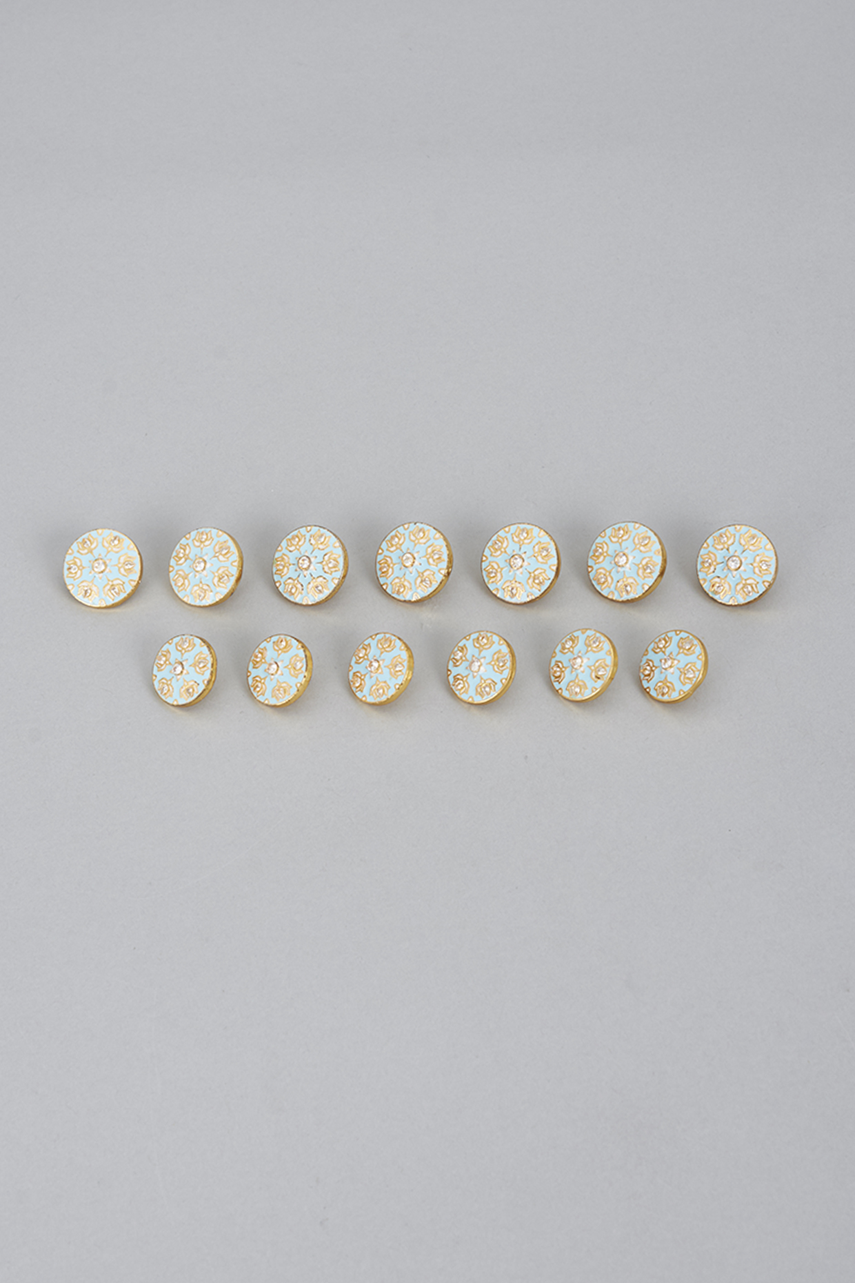Light Blue Meenakari Buttons (Set of 13) by Ekam by Manish Gupta at Pernia's Pop Up Shop