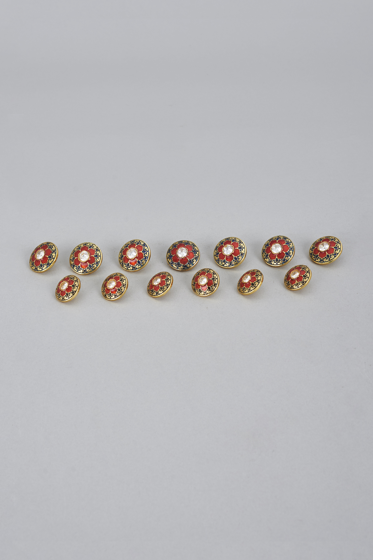 Red & Blue Meenakari Buttons (Set of 13) by Ekam by Manish Gupta at Pernia's Pop Up Shop