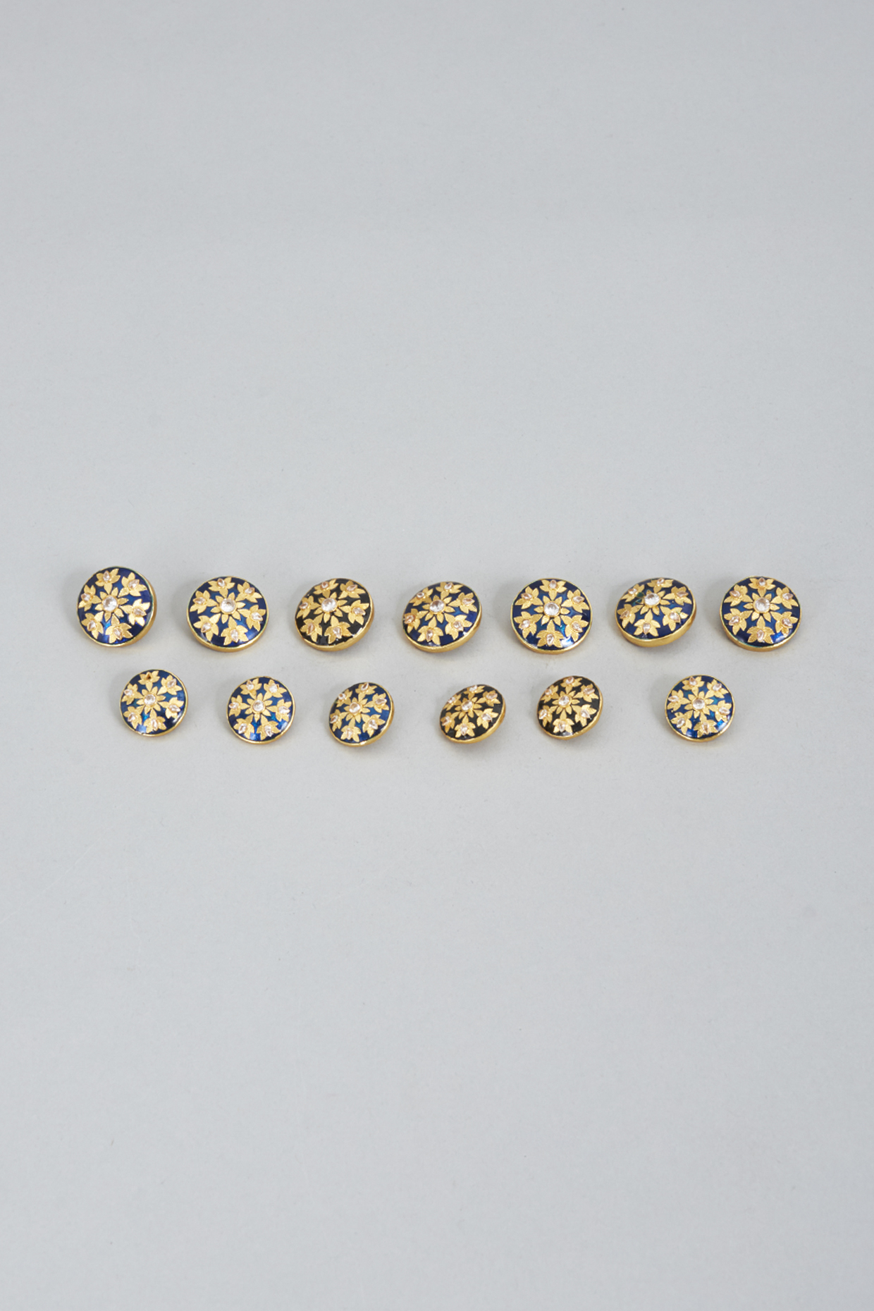 Blue & Gold Meenakari Buttons (Set of 13) by Ekam by Manish Gupta at Pernia's Pop Up Shop