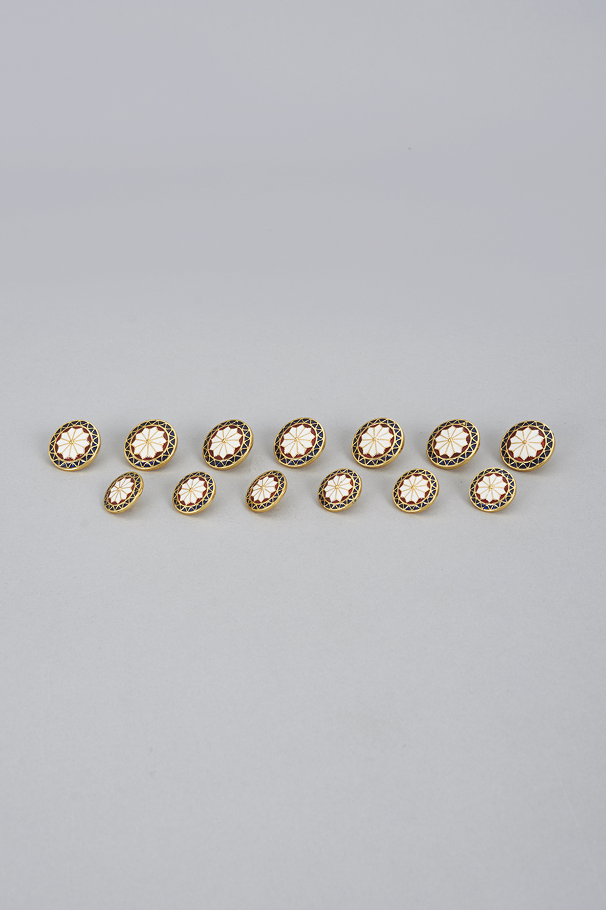 Red & White Meenakari Buttons (Set of 13) by Ekam by Manish Gupta at Pernia's Pop Up Shop