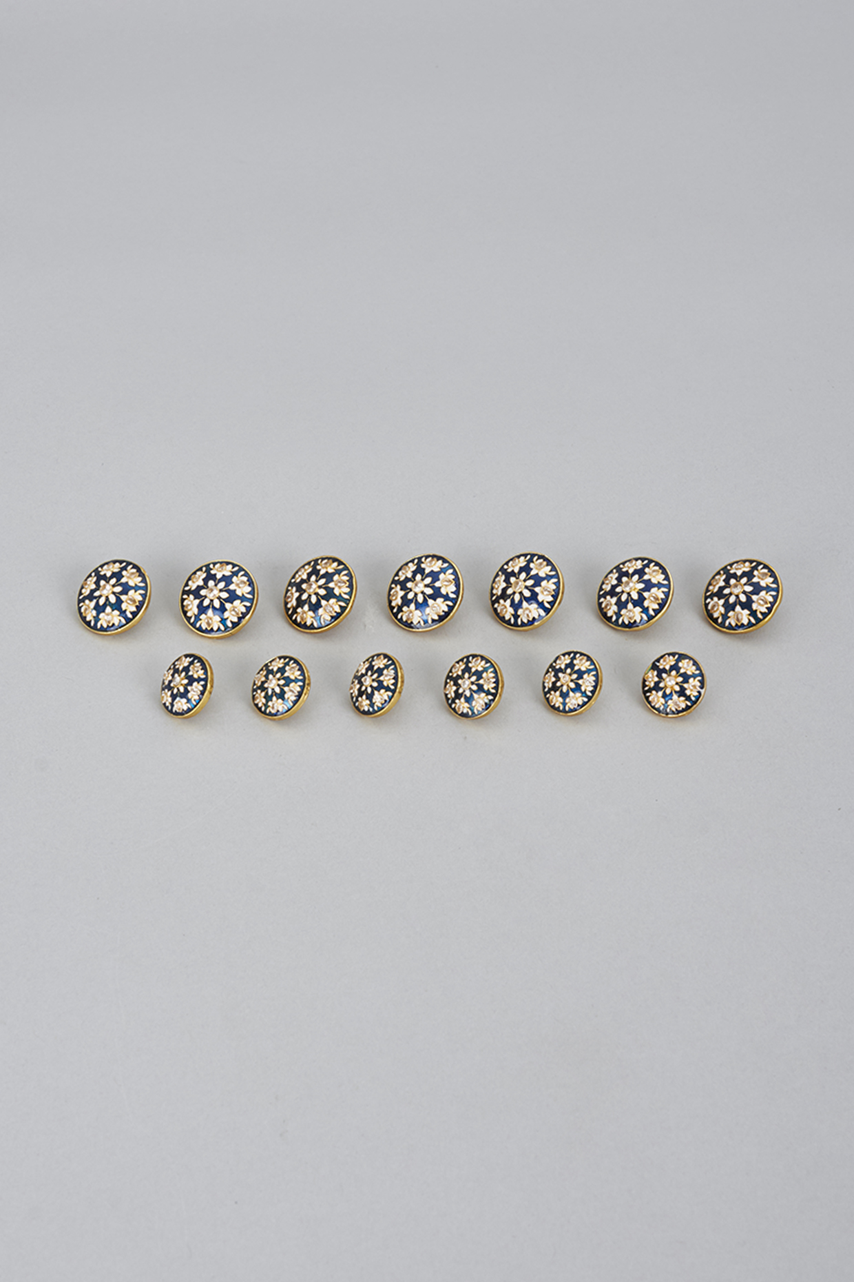 Blue & Gold Meenakari Buttons (Set of 13) by Ekam by Manish Gupta at Pernia's Pop Up Shop