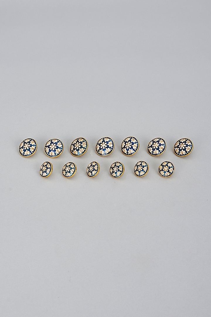 Blue & Gold Meenakari Buttons (Set of 13) by Ekam by Manish Gupta at Pernia's Pop Up Shop