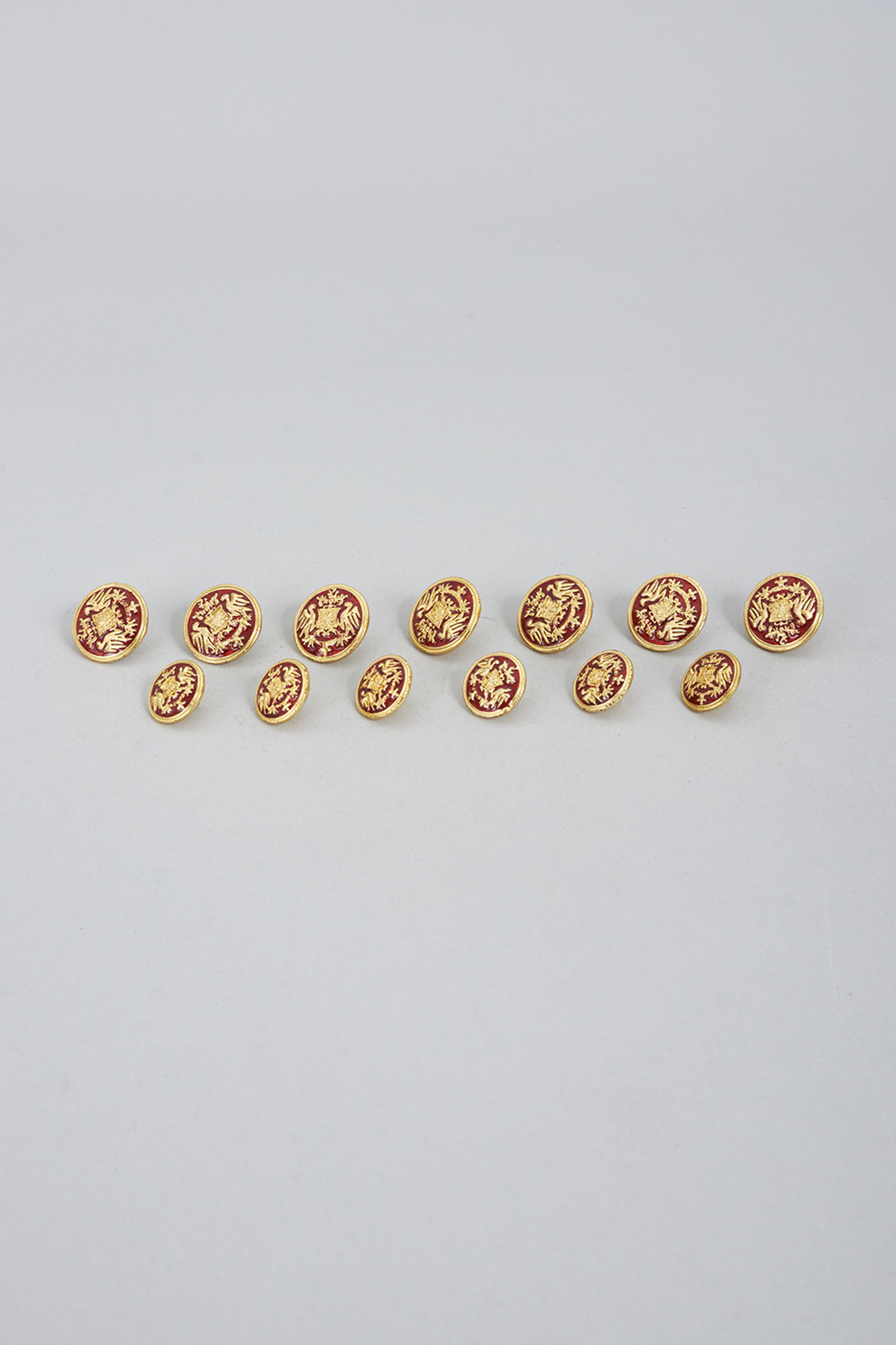 Red & Gold Meenakari Buttons (Set of 13) by Ekam by Manish Gupta at Pernia's Pop Up Shop