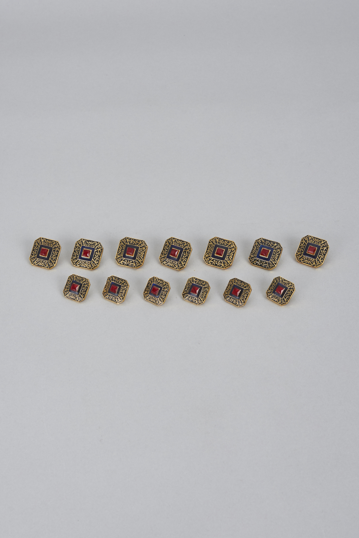 Red & Gold Meenakari Buttons (Set of 13) by Ekam by Manish Gupta at Pernia's Pop Up Shop