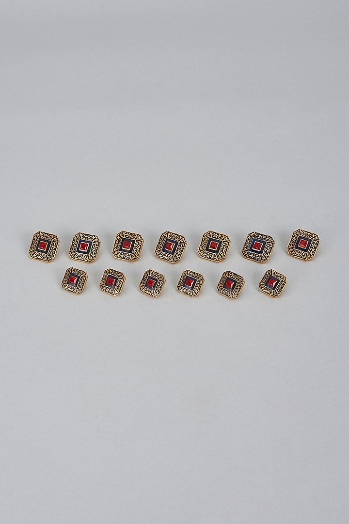 Red & Gold Meenakari Buttons (Set of 13) by Ekam by Manish Gupta at Pernia's Pop Up Shop