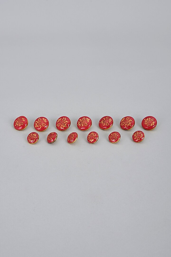 Red & Gold Meenakari Buttons (Set of 13) by Ekam by Manish Gupta at Pernia's Pop Up Shop