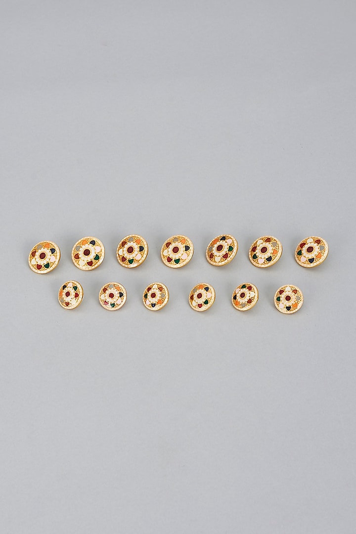 Multi-Colored Meenakari Buttons (Set of 13) by Ekam by Manish Gupta at Pernia's Pop Up Shop