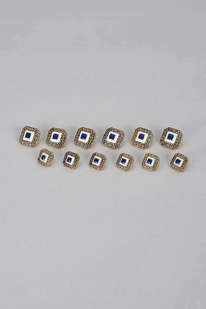 Blue & Gold Meenakari Buttons (Set of 13) by Ekam by Manish Gupta at Pernia's Pop Up Shop