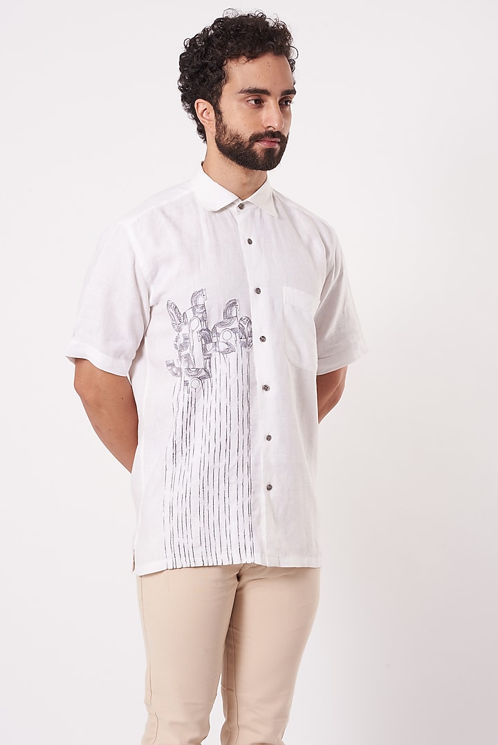 White Embroidered Party Wear Shirt by Ekam by Manish Gupta at Pernia's Pop Up Shop